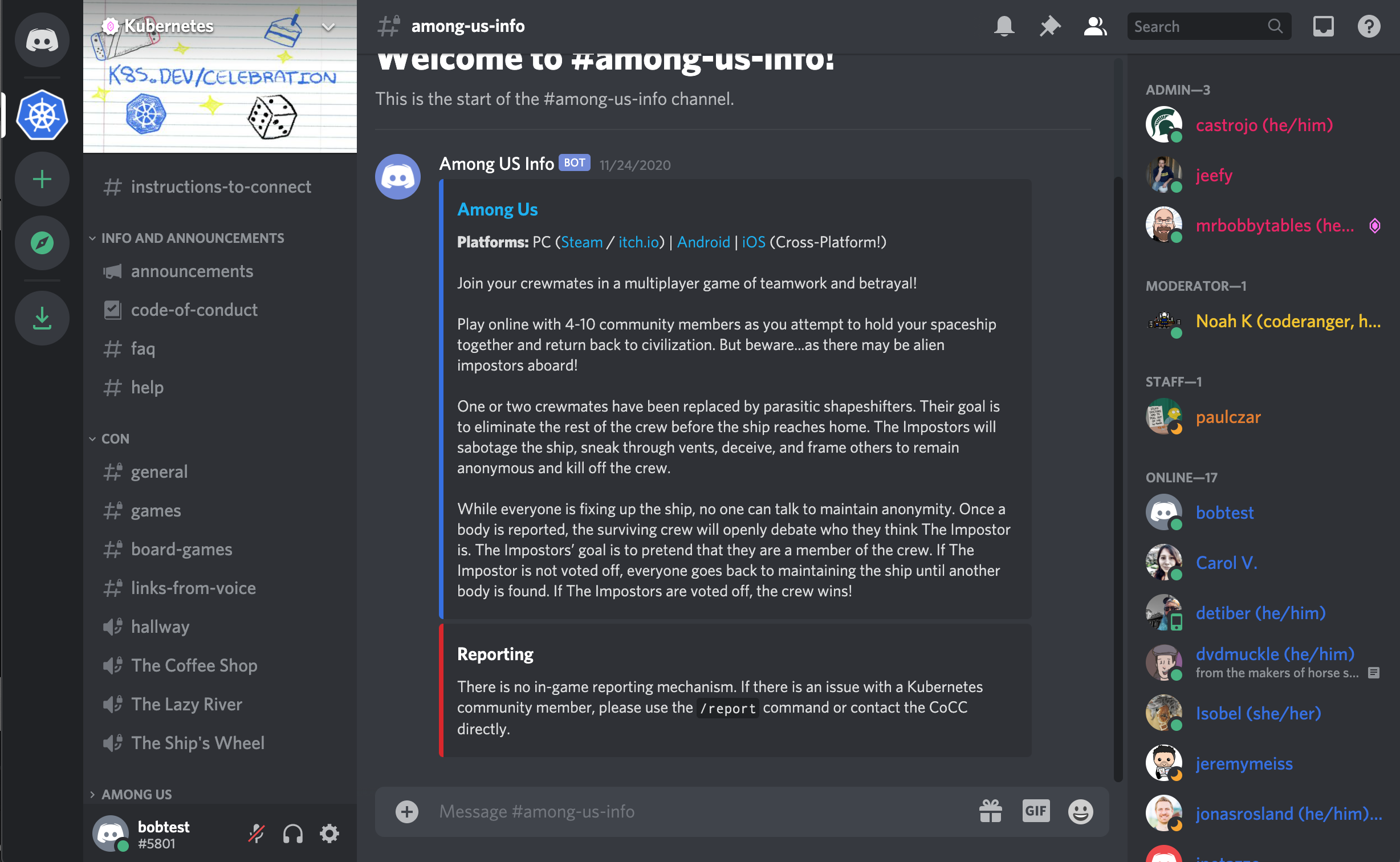 List of available text and voice channels in Discord